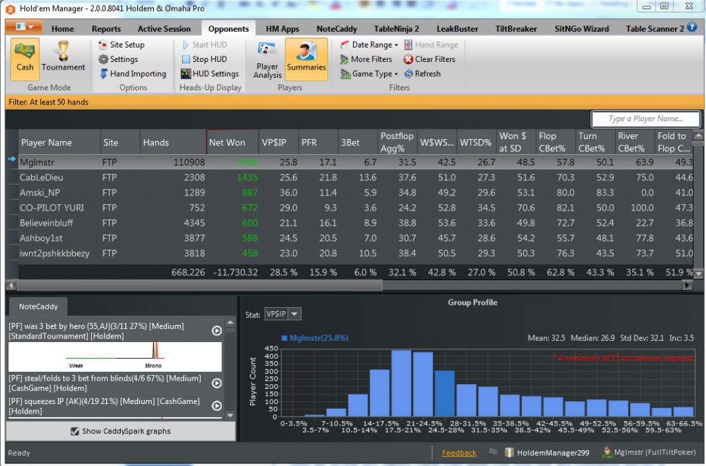 holdem manager statistic of players